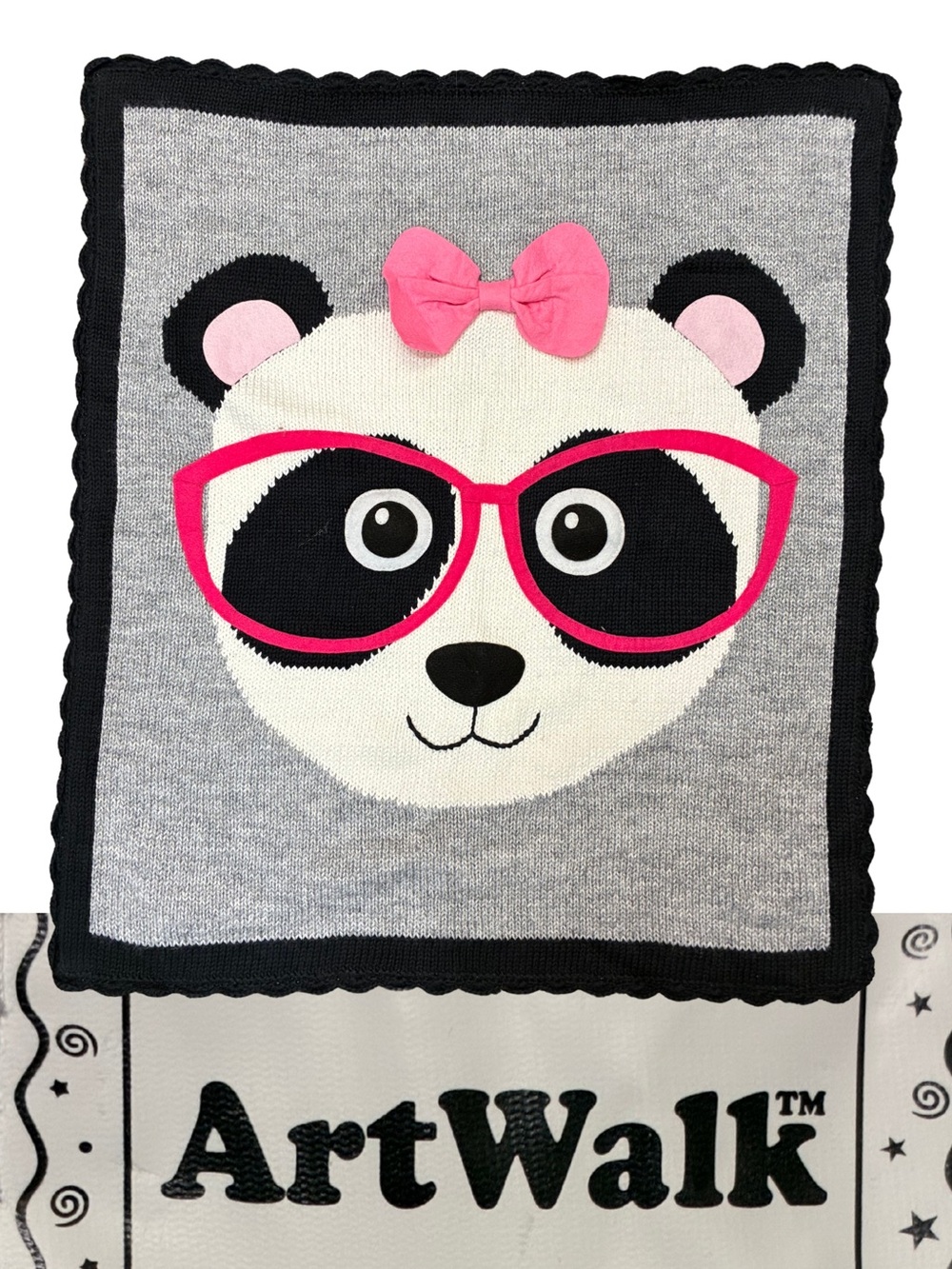 Cute Panda Knit Baby Blanket by Art Walk - Pink & Gray